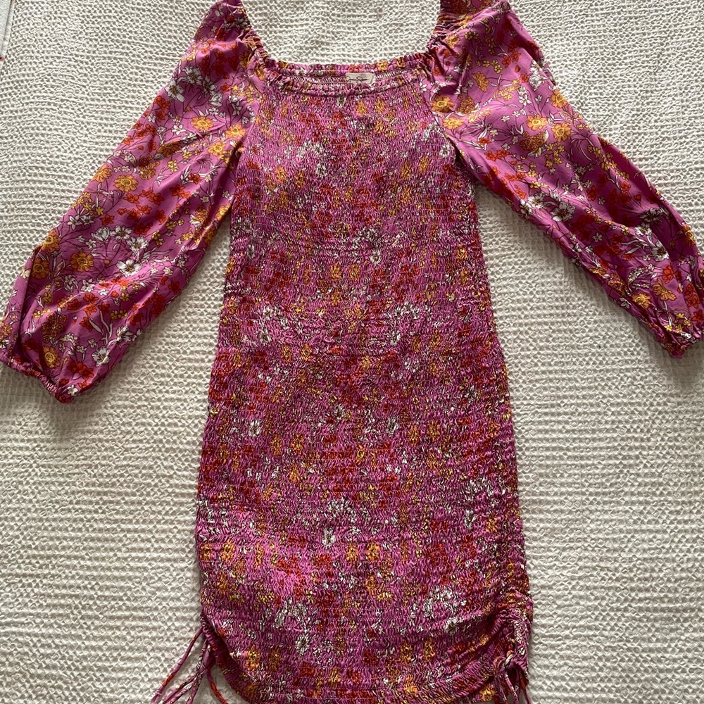 Jessica Simpson Pink & Floral Cinched Mini Dress Size M 🩷